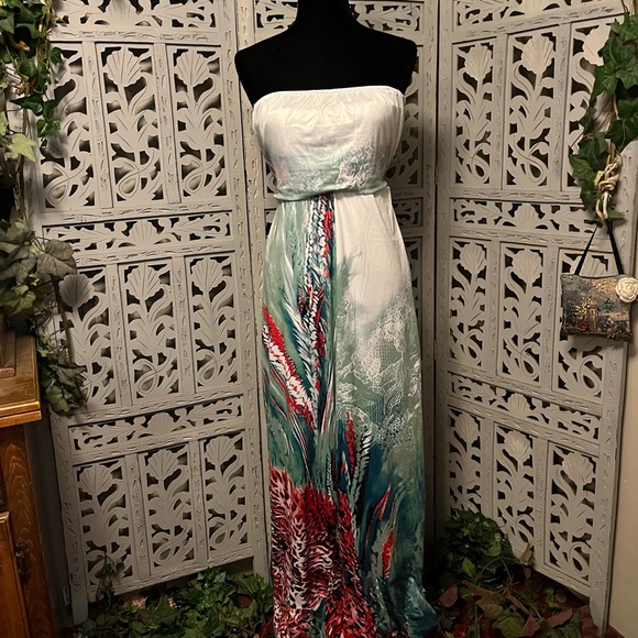 Pants - SPRING FEVER WHITE GREEN RED & ANIMAL PRINT STRAPLESS WIDE LEG PLUS JUMPSUIT